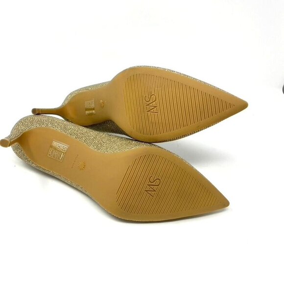 Stuart Weitzman Linsi 75 Pointed Toe Metallic Woven Pump Heels Rubber Sole NWB - Picture 10 of 13